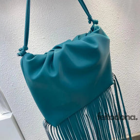 Bag De Couro E Franjas Lynna Azul