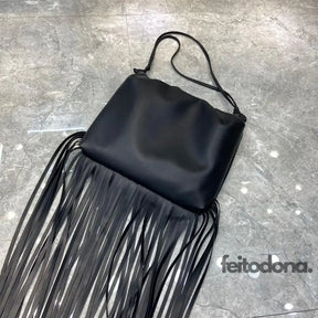 Bag De Couro E Franjas Lynna Preto