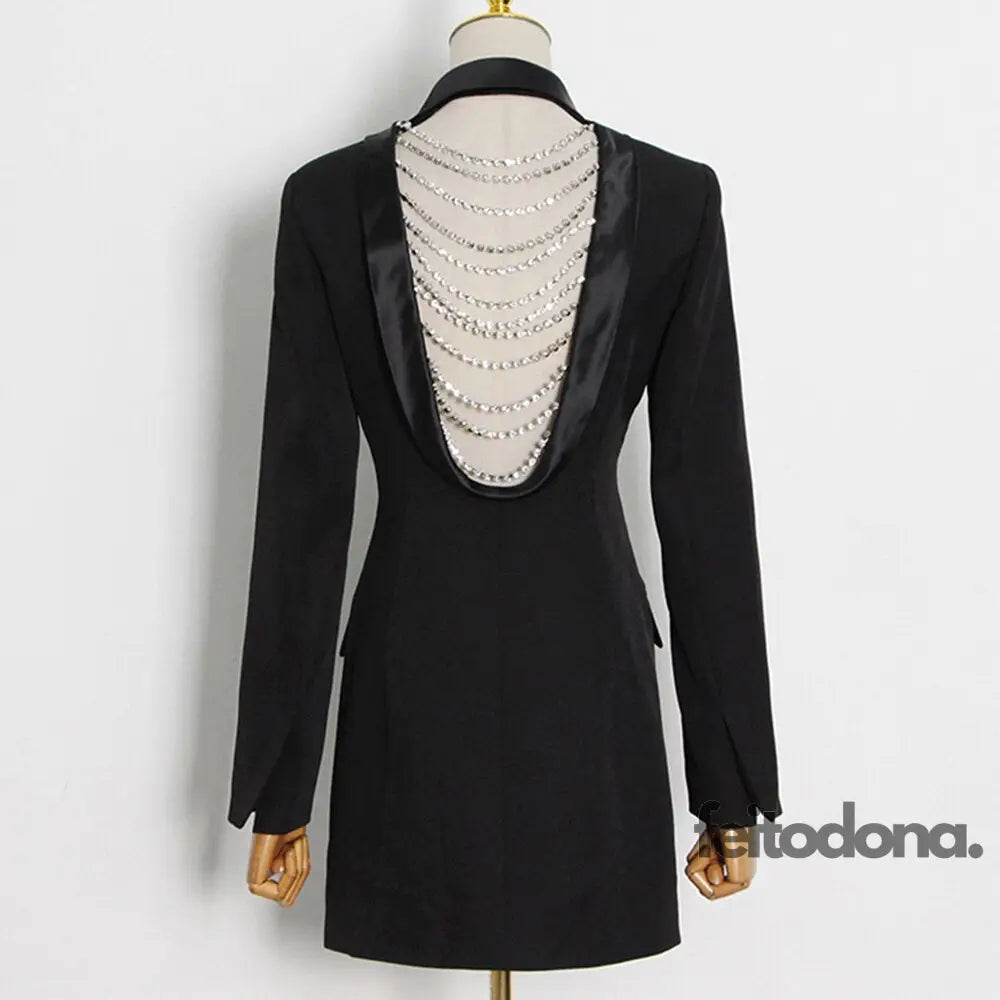 Blazer Vestido Cascata De Cristais Preto / P