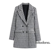 Klacwaya Blazer Jackets For Women 2021 Za Suit Tweed Femme Plaid Winter Clothes Double Breasted