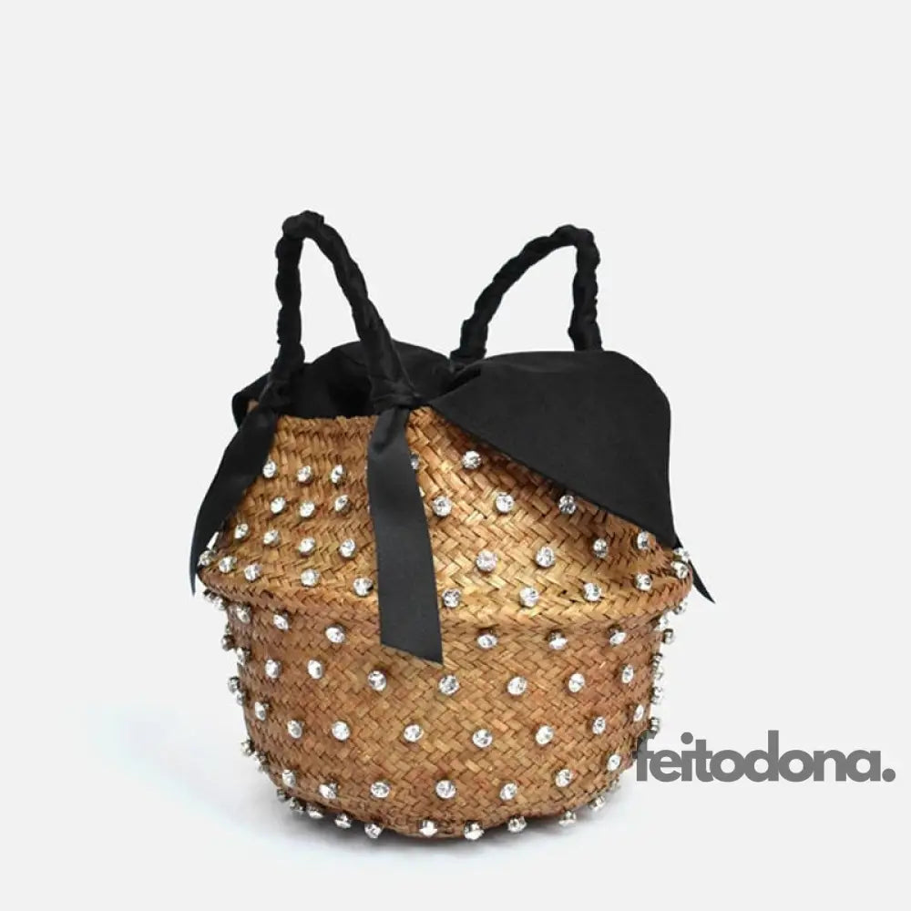 Bolsa De Praia Long Beach Alça Preta Com Cristal Prata / P 19X17 100002856