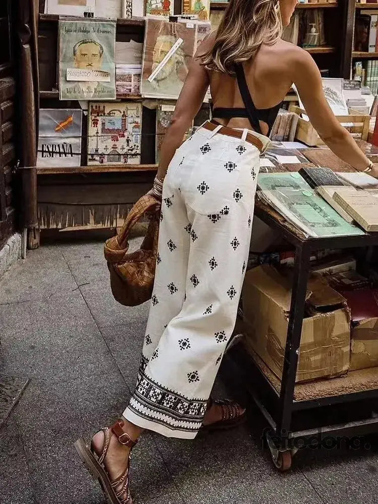 Calça Em Linho Flores