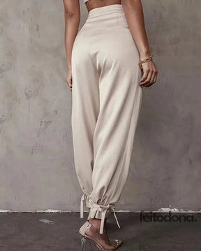 2023 Summer Satin High Waist Women Harem Pants Fashion Pockets Loose Casual Pleated Pencil Trousers