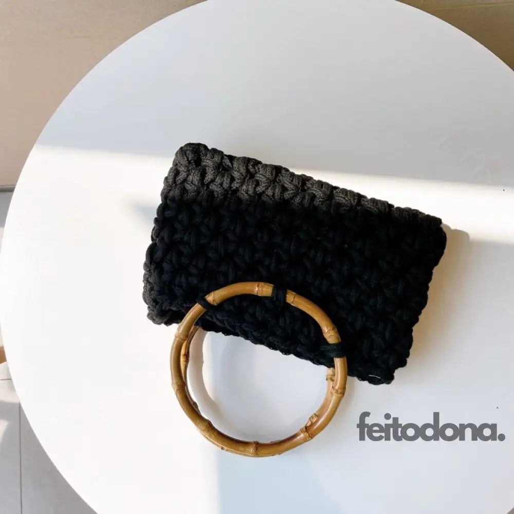 Clutch De Crochê E Alça Madeira Preto