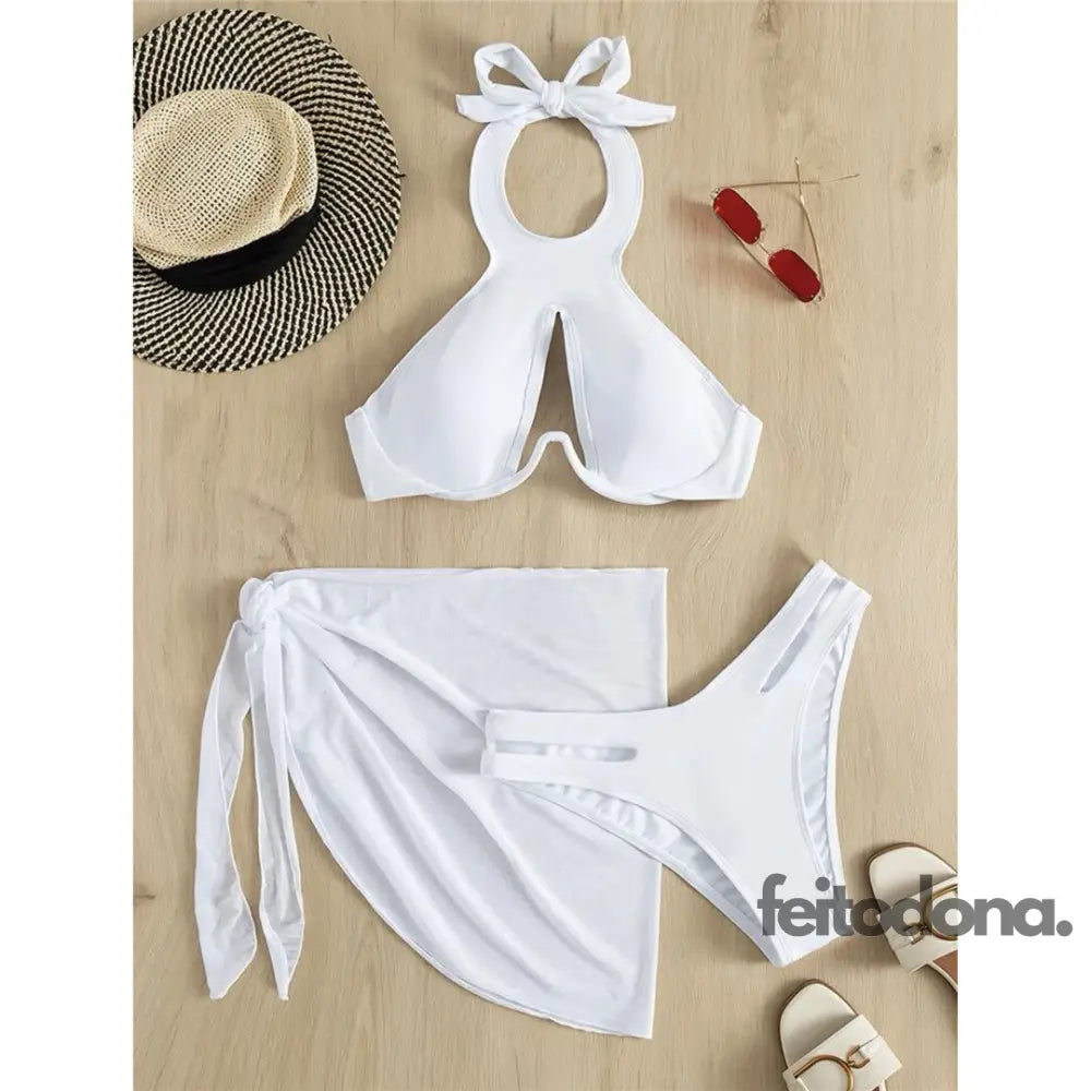 Conjunto Biquíni + Saia Lenço Lilah Branco / P