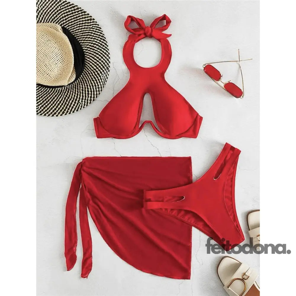 Conjunto Biquíni + Saia Lenço Lilah Vermelho / P