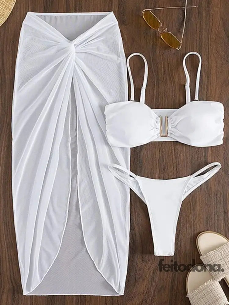 Conjunto Biquíni + Saia Malory Branco / P