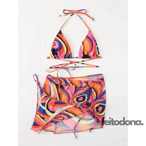 Conjunto Biquíni + Saia Messina Laranja / P