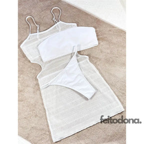 Conjunto Biquíni + Saída Prato Branco / P