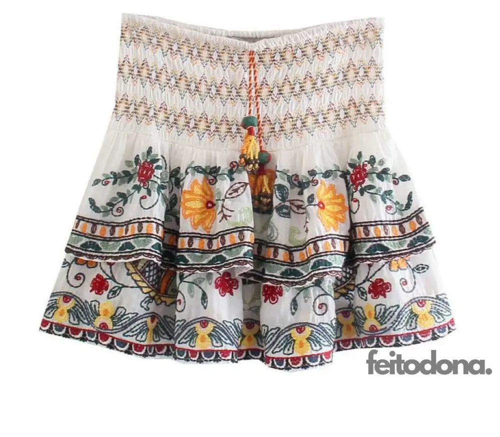 Conjunto Bordado Indian Saia / Pp