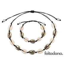 Conjunto Colar E Bracelete De Concha Dourado Com Liga Preta 200000162