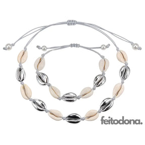 Conjunto Colar E Bracelete De Concha Prata Com Liga Cinza 200000162