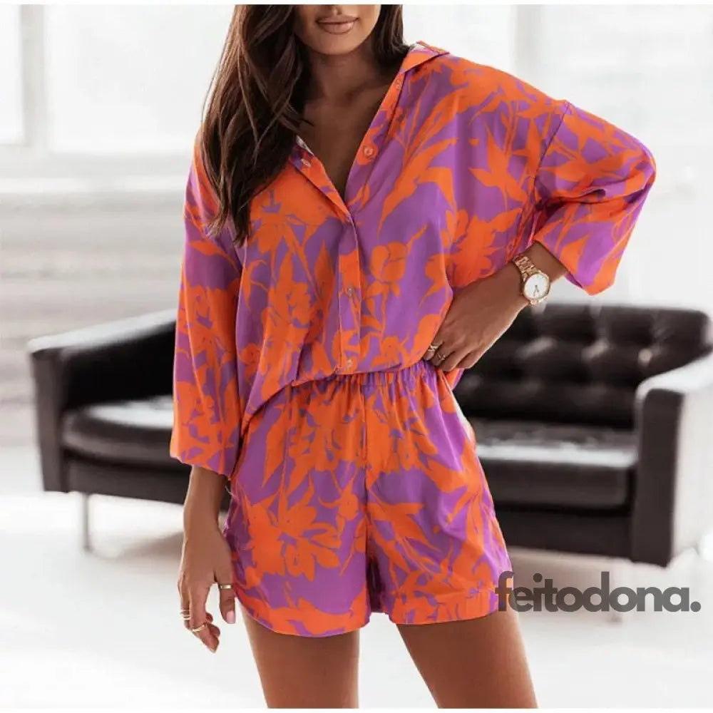 Conjunto De Verão Annie Laranja E Lilás / P 200003494