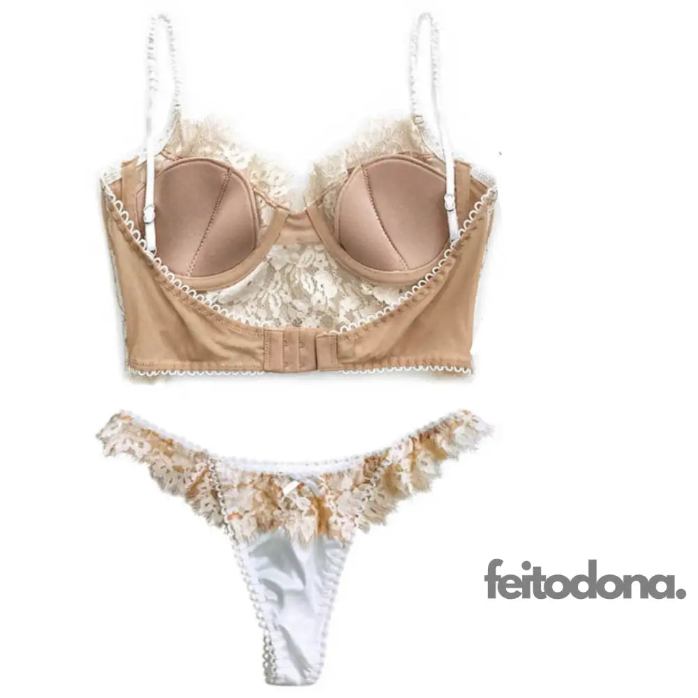 Conjunto Mariah Rendado E Forrado Branco Fio Dental / P