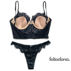 Conjunto Mariah Rendado E Forrado Preto Fio Dental / P