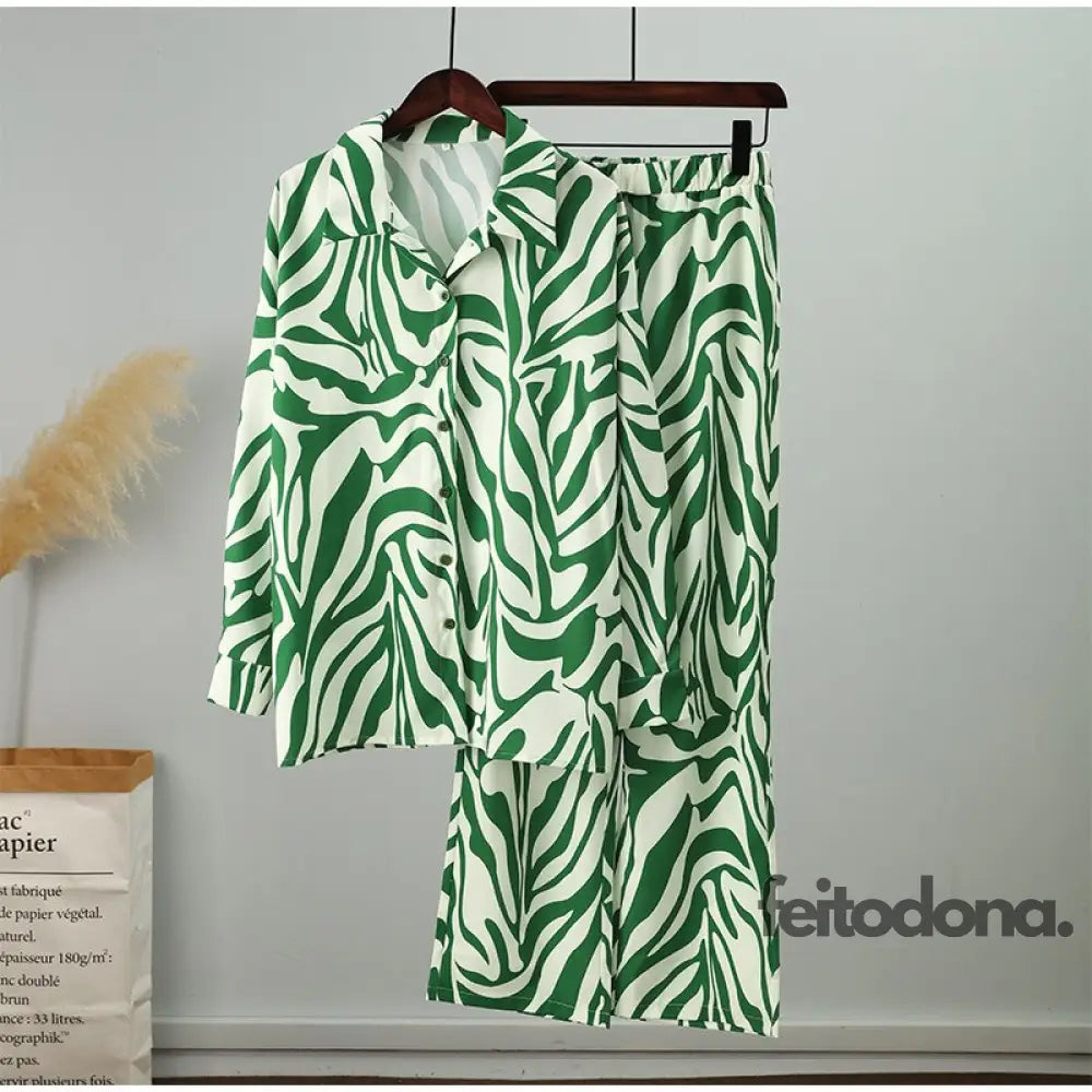 Conjunto Stripe Acetinado Listra Verde / P