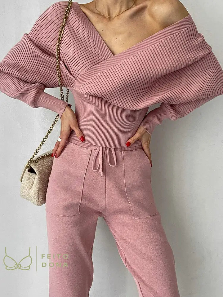 2 Piece Pant Outfits Silk Long Sleeve Belted Suit Sets for