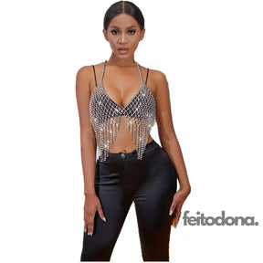 Crop Chain Diamante Camis