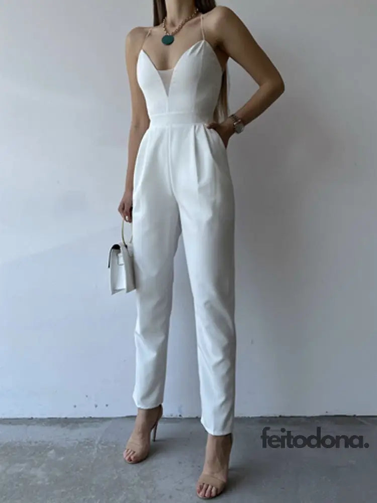 Sexy Off Shoulder Backless Slim Romper Ladies Fashion V Neck Sling Women Jumpsuit Elegant Pocket