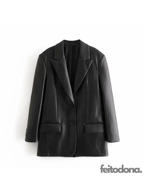 Max Blazer De Couro Sintético Preto / Pp