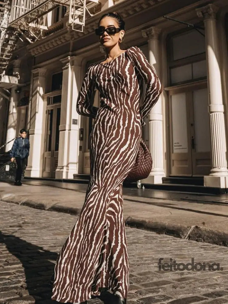 Maxi Dress Zebra Marrom / P