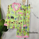 Pijama Cetim Cartoon Verde / P/M