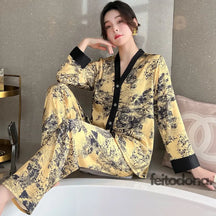 Pijama Cetim New York Luxo Amarelo / P/M