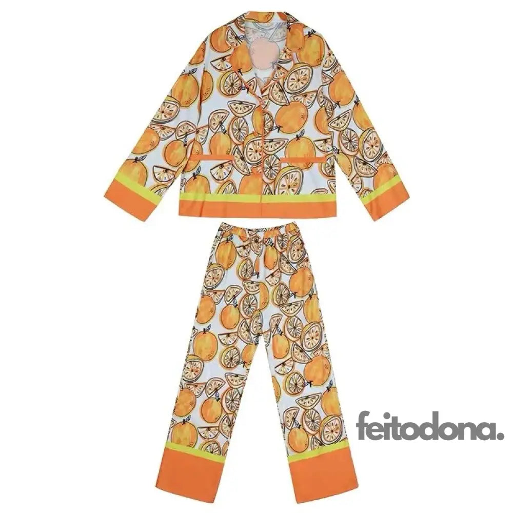 Pijama Cetim Orange Luxo