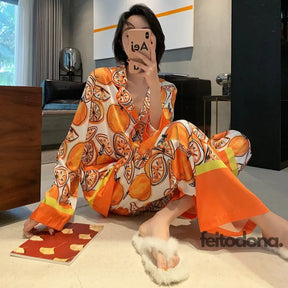 Pijama Cetim Orange Luxo