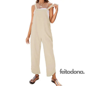 Women Sleeveless Cotton Linen Bib Jumpsuit Baggy Capri Casual Playsuits With Pockets Ribbed For