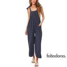 New Women Cargo Overalls Casual Loose Solid Rompers Jumpsuit Streetwear Tie-Up Sleeveless Long Pants