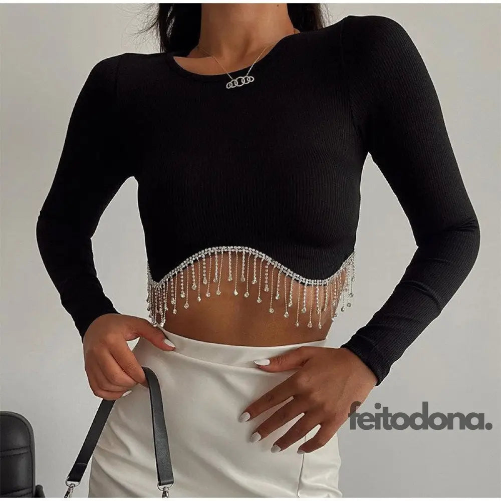 Top Canelado Cascata De Strass