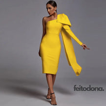 Vestido Bandagem Nula Manga Amarelo / Pp