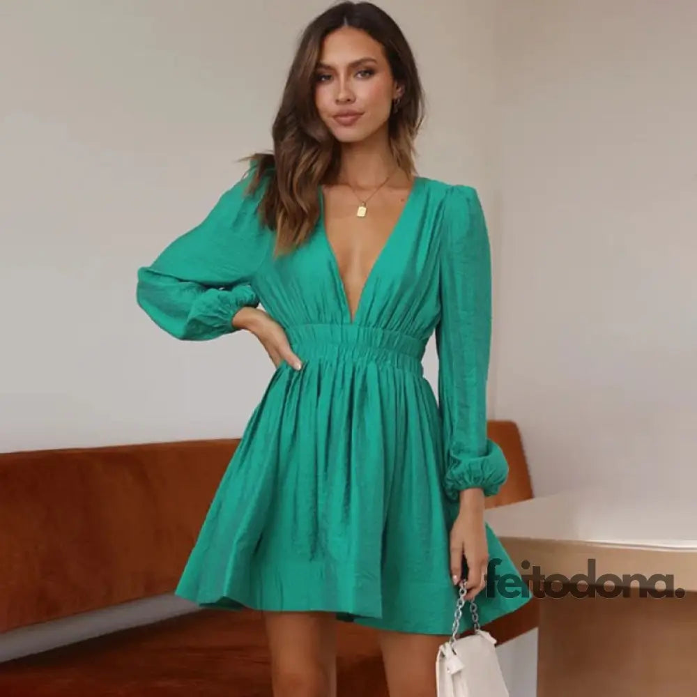 Ardm Elegant Deep V 6 Color Long Sleeve Auturn New In Dresses For Women 2023 Sexy Pleated A-Line