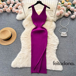 Yuoomuoo Chic Fashion Sexy Wrap Hips Split Knitted Autumn Dress Women Slim Elastic Bodycon Long