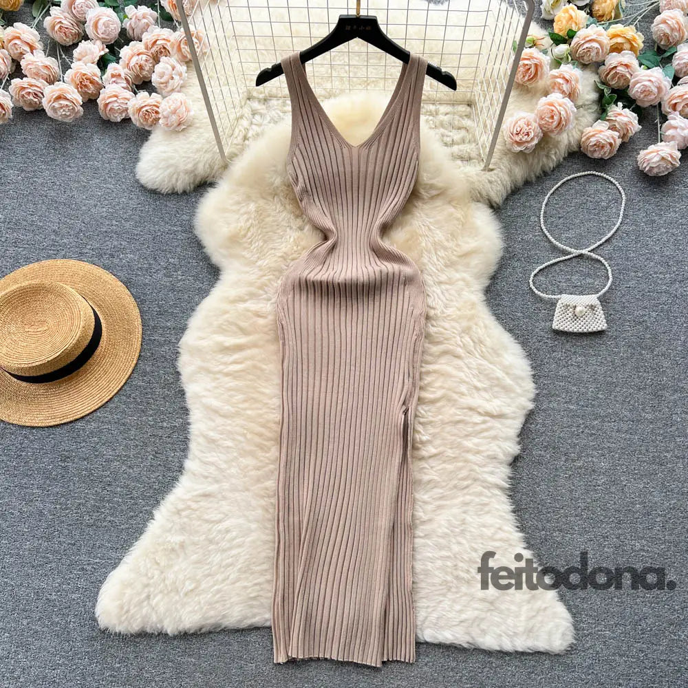 Yuoomuoo Chic Fashion Sexy Wrap Hips Split Knitted Autumn Dress Women Slim Elastic Bodycon Long