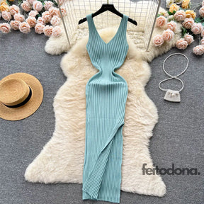 Yuoomuoo Chic Fashion Sexy Wrap Hips Split Knitted Autumn Dress Women Slim Elastic Bodycon Long