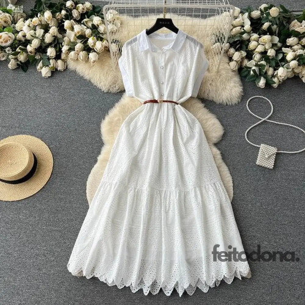 Vestido Chiffon Bordado Margarida Branco / Tamanho Único (36/44)