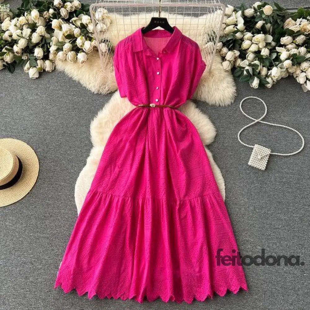 Vestido Chiffon Bordado Margarida Rosa / Tamanho Único (36/44)