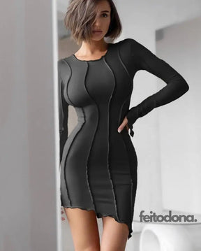 Vestido De Malha Com Manga Longa