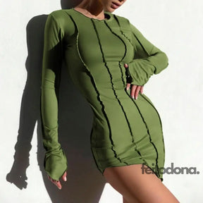 Vestido De Malha Com Manga Longa Verde / P