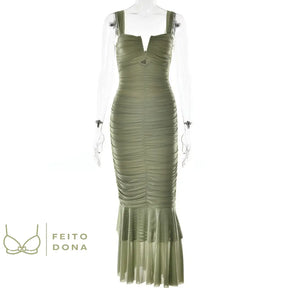 Vestido Drapeado Elegance Verde / P