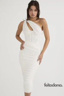 Vestido Drapeado Eleonor Branco / P