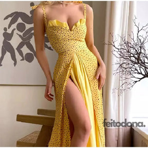 Vestido Duo Midi Grace Kelly Amarelo Poá / P