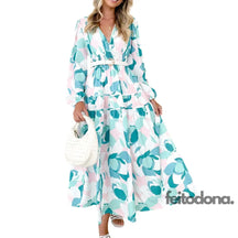 Womens Fashion Bohemian Long Dress V-Neck Sleeve Floral Print Casual Elegant Beach Party For