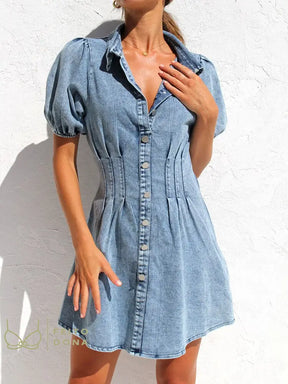Summer Dress Women 2023 Denim Vintage Female Fashion Casual Blue Clothes Mini Oversized Turn-Down
