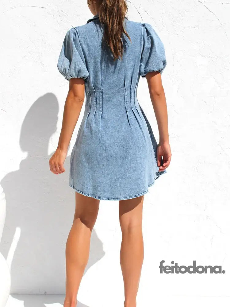 Summer Dress Women 2023 Denim Vintage Female Fashion Casual Blue Clothes Mini Oversized Turn-Down