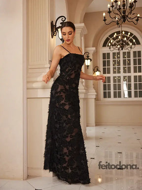 Mingmingxi Formal Occasion Dresses Maxi Black Appliques For Dancing Parties Long Elegant And