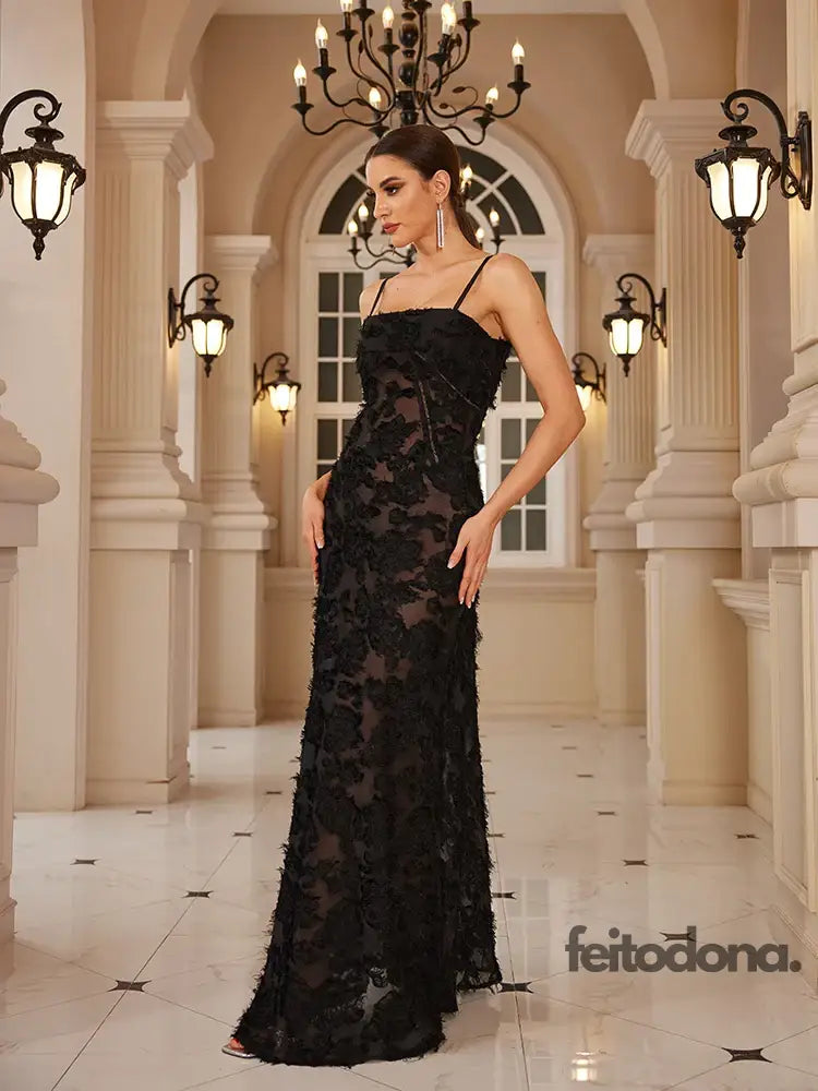 Mingmingxi Formal Occasion Dresses Maxi Black Appliques For Dancing Parties Long Elegant And