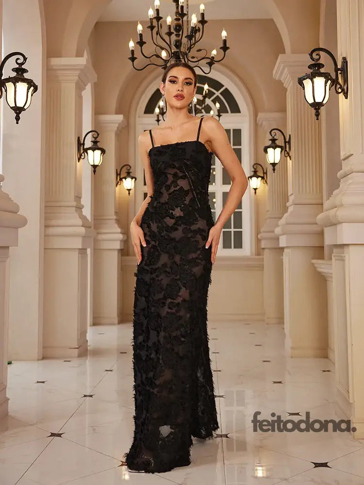 Mingmingxi Formal Occasion Dresses Maxi Black Appliques For Dancing Parties Long Elegant And